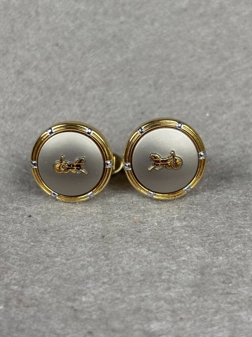 Vintage CELINE Blazon Horse Carriage Two-Tone Cufflinks
